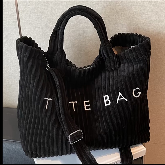 Black Corduroy Tote Bag - Picture 2 of 7